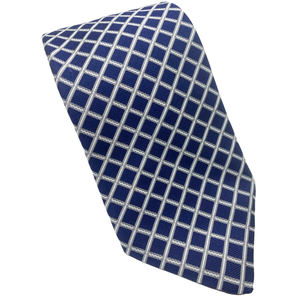 BROOKS BROTHERS 346 Men's 100% Silk Necktie Designer Geometric Blue/Gray LONG